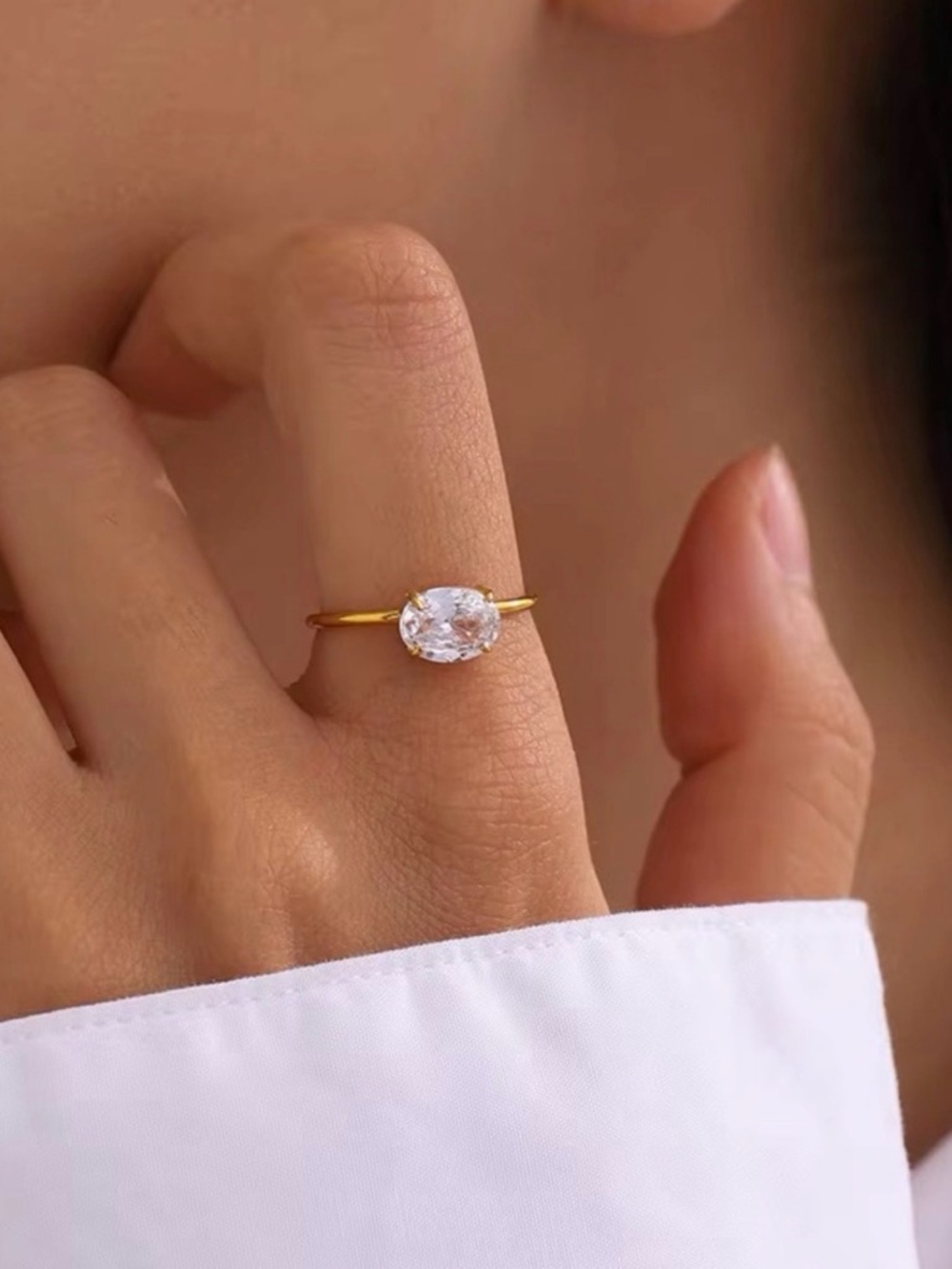 18K Gold Plated Cubic Zirconia Adjustable Ring - One Ring